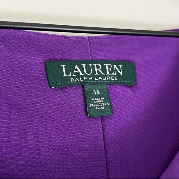 NWT Lauren Ralph Lauren Cowl Neck Cap Sleeve Knee Length Dress Purple Size 14 - Picture 5 of 9